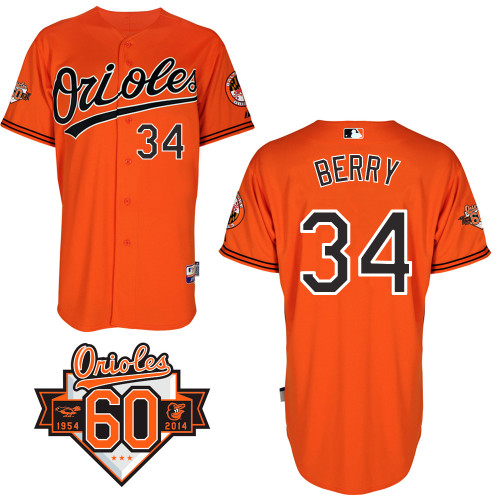 Quintin Berry #34 MLB Jersey-Baltimore Orioles Men's Authentic Alternate Orange Cool Base Baseball Jersey